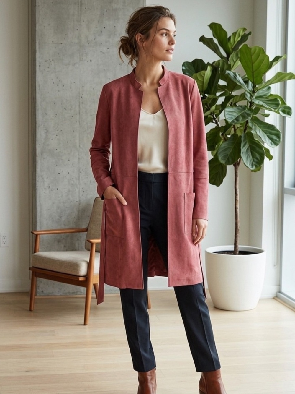 H&M Pink Faux Suede Belted Jacket, Size 2, NWOT